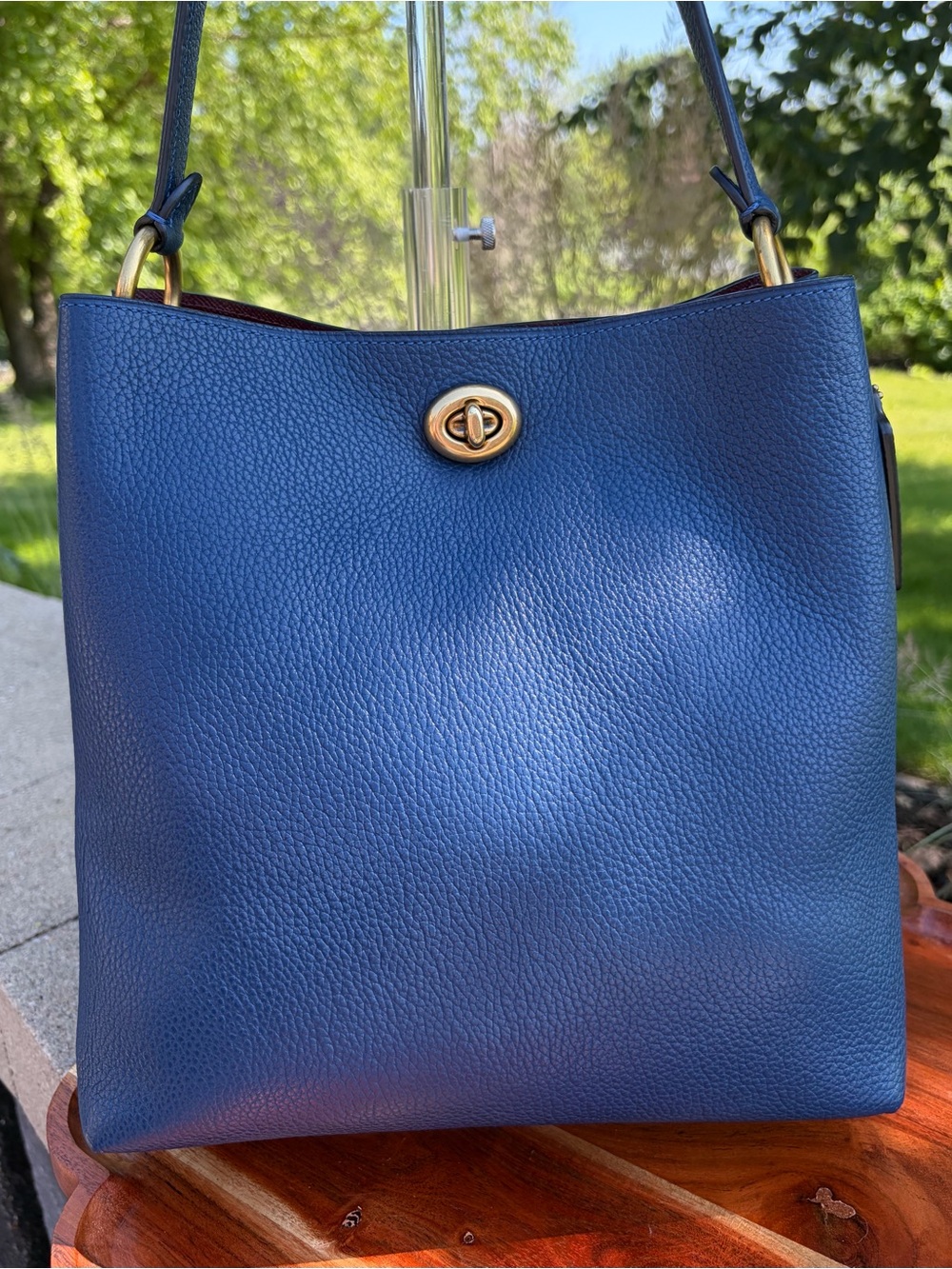 Coach Charlie Bucket Bag Tote Blue Pebble Leather Like New - Picture 9 of 17